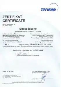 ein Zertifikat, über die Kompetenz für die Prüfung von dauerhaften Verbindungen der Kategorie 3 und 4, für Mitarbeiter in einem Industriebetrieb